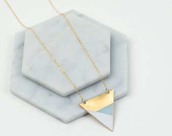 Metal Triangle Necklace (Blue - White - Bronze) - Modern Geometric Jewellery