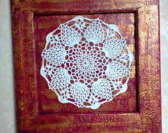 Wood frame with inlay cotton doily
