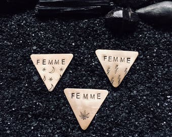 FEMME customizable triangle pin • brass • handmade • choose from 12 styles