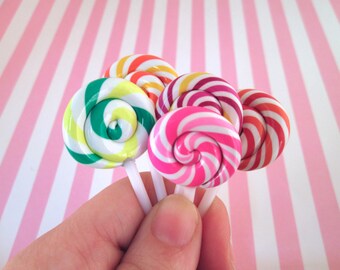 3 Polymer Clay Lollipop Cabochons Fake Candy, #209