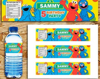Sesame Street Water Bottle Label, Sesame Street Birthday Party Decorations, Elmo Water Bottle Label, Cookie Monster, Grover