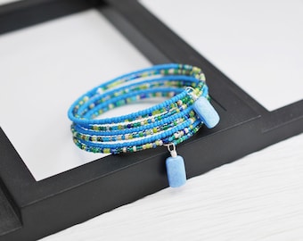Wrap Bracelet, Blue Bracelet, Memory Wire Bracelet, Blue Wrap Bracelet, Seed Bead Bracelet, Blue Beaded Bracelet, Beaded Wrap Bracelet, Boho