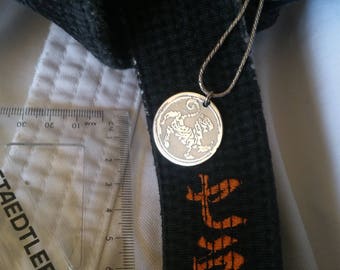Shotokan Tiger Medallion Pendant Sterling Silver Hand made Karate Martial Arts Black belt Dan grading