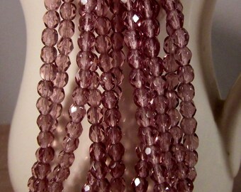 TINY BERRIES 4mm Firepolish Mid Amethyst Czech Glass Faceted Rounds - Purple Beads Lavender Beads Purple Glass Beads - Qty 50 (4-049)