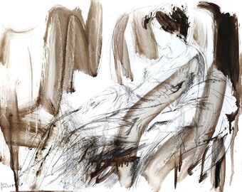 Original drawing, Charcoal Woman sketch, Mixed media graphic artwork, Figurative Wall art, Abstract Female Figure art sketch, Woman sketch