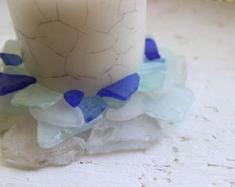 Loose Sea Glass 50 Surf Tumbled pieces White / Cobalt Blue / Aqua , Seaglass Craft Supplies beach Home Decor Beach Wedding SG50