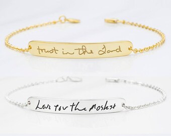 Bar Handwriting Bracelet - Memorial Bracelet in Sterling Silver - Handwritten Bracelet - Signature Bracelet with Actual Handwriting - CHB06