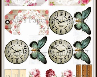 Dollar Download Butterfly Clock Tags Digital Images Printable Download File Polly's Paper Studio
