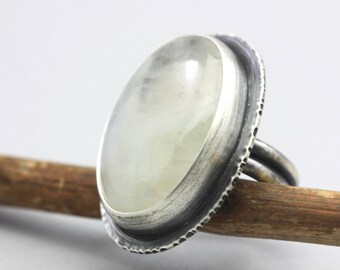 Rainbow Moonstone Ring, Moonstone & Sterling Ring, Artisan Ring, Le Chien Noir, Size 7.25