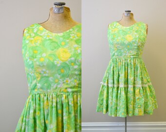 1960s Green Chiffon Tiered Dress
