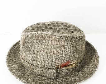 Brown fedora hat - Wool fedora with feathers - Hipster fedora - Hipster hat - Brown tweed fedora - London Fog trilby - London Fog tweed hat