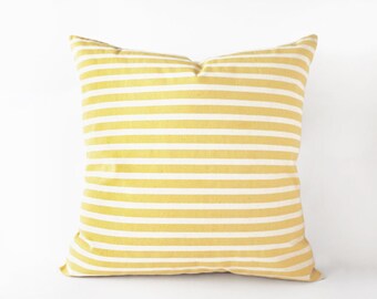Striped yellow pillow cover in 16x16 inches - 18x18 inches and more sizes, pastel yellow cushion cover, indoor and outdoor decor