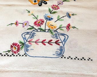 Nicely Done Embroidered Vintage Dresser Scarf or Table Runner