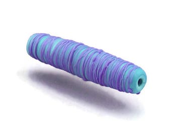 Focal lampwork bead Blue glass bead Lampwork Art Beads Aqua lampwork Aqua focal bead Long bead blue Artisan bead Cocoon Anne Londez SRA OOAK