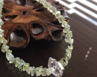 Prehnite and Herkimer Diamond Necklace, Prehnite Necklace