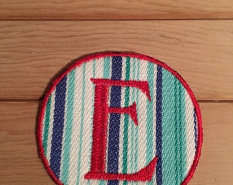 Stripe Iron-On Monogram, Embroidery Letter E