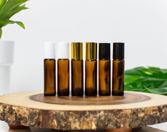 10 ml Amber Glass Roll-on Vials with Stainless Rollers and Black Caps
