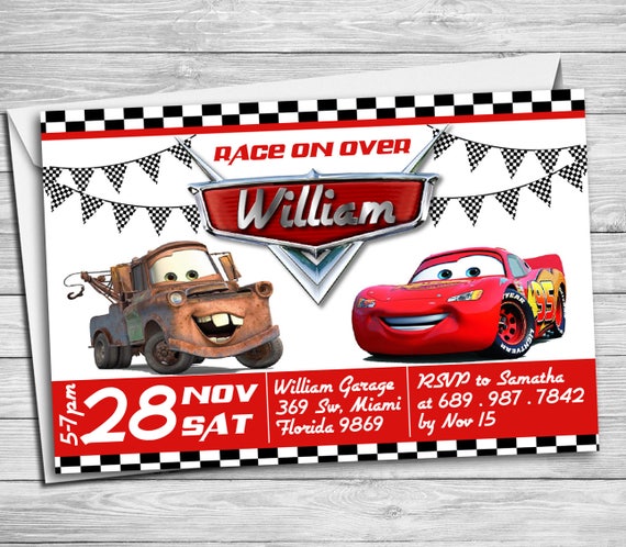 Cars Birthday Invitation Mater and Lightning McQueen Birthday