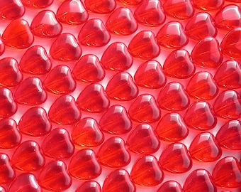Heart Beads, 10 x 10 mm Red Heart Beads, Czech Glass Heart Beads, Siam Ruby Heart Beads, Red Hearts CZ-058
