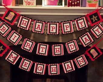 Birthday Banner, Movie Theme Birthday Banner , Red/White/Black, Movie Night Banner