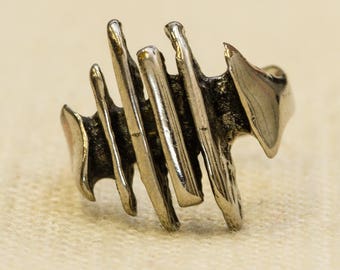 Abstract Linear Vintage Ring Silver Metal Simple Design US Womens Size 5 7RI
