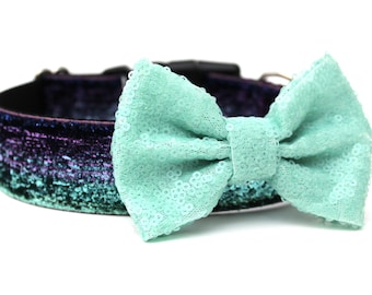 Dog Collar Bow Add-On Aqua Sparkle Bow for Dogs