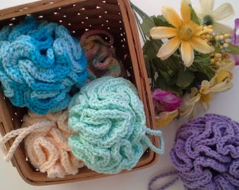 Cotton Bath Poufs, Bath Scrubber, Bath Puff, Cotton Loofah, Reusable Loofah, Soap Savers, Soap Sponge, Face Cloths, Spa Day, Friend Gift