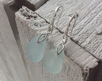 Sea Glass Earrings, Light Aqua Sea Glass, Sterling silver earwires, Seaham Sea glass, English Sea glass, Sea glass jewellery