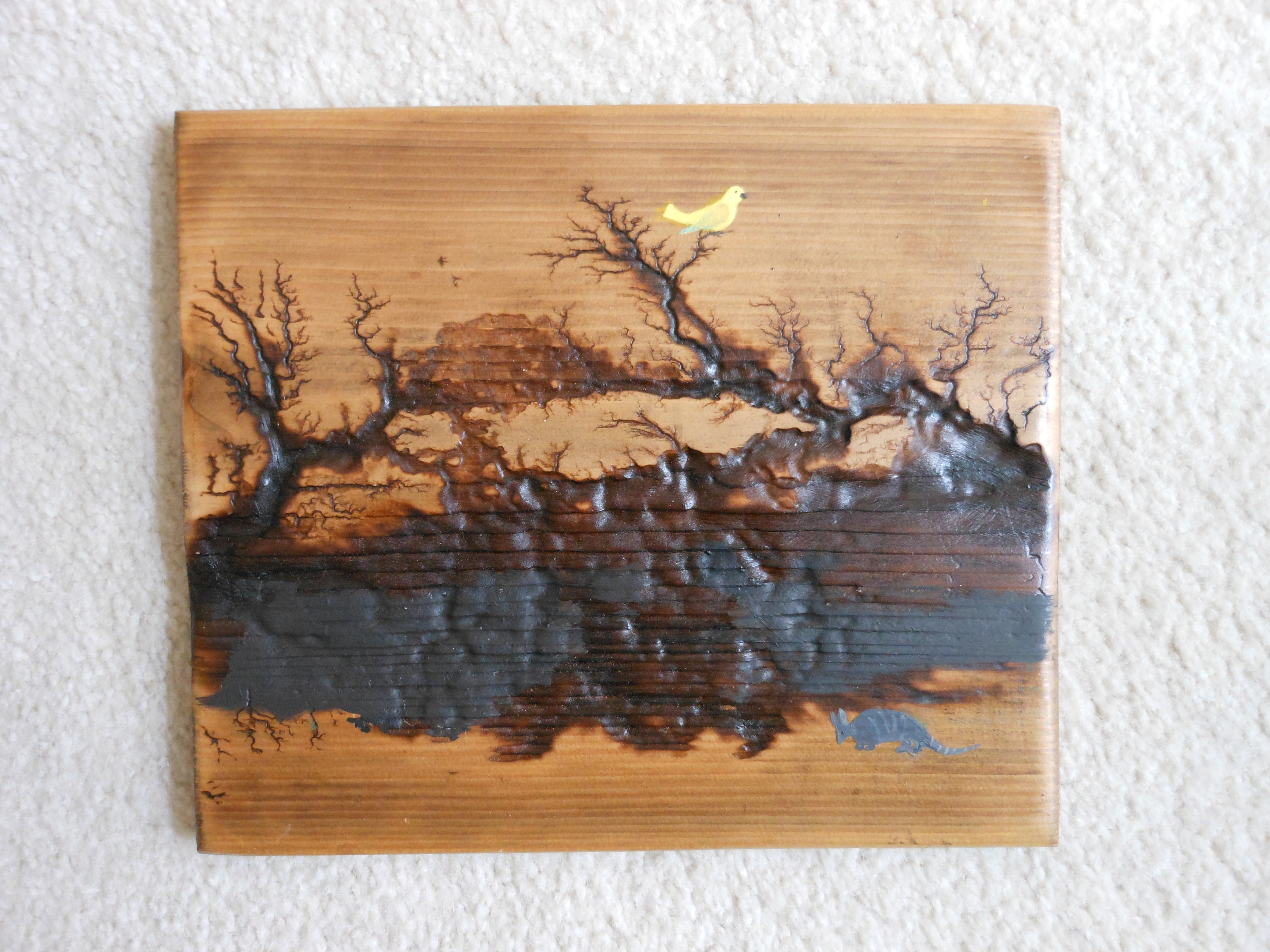 Cedar Wood Wall Art Featuring Lichtenberg Fractal Wood Burning