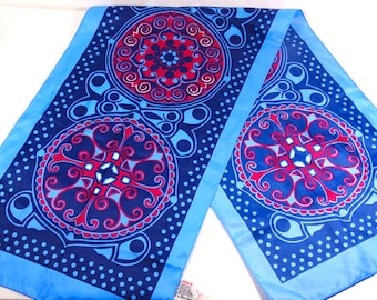 Oblong Blue and Red Vintage Scarf