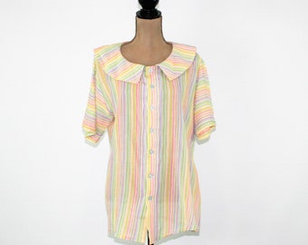 70s Vintage Maternity Clothes Short Sleeve Blouse Large XL Cotton Stripe 1970s Vintage Clothing Womens Clothing