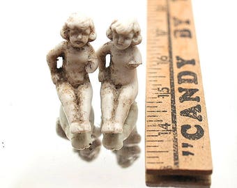 Two Sitting Girl Antique German Doll Parts Figurine for Mixed Media Art Assemblage Art Projects G3