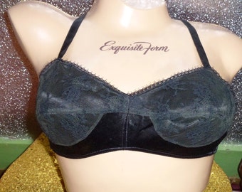 black satin viscose tulle French bra vintage 40's by Nelda