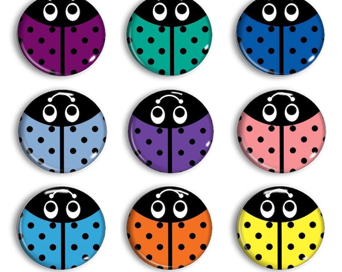 Lady Bug Magnets - Tic tac toe board game -Party Favors - Refridgerator Magnets - Unique Gifts - Cubicle Decor - Pin - Buttons