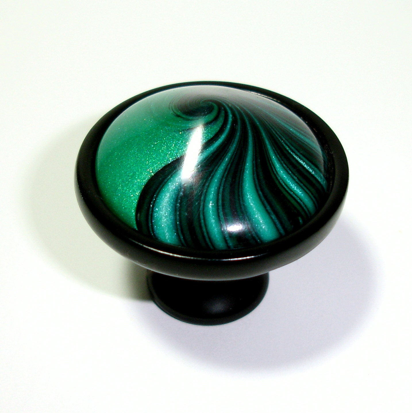 Elegant Emerald Green & Black Swirl Knobs by