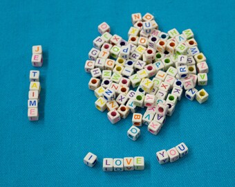 Lot 100 Pearl mixed acrylic letter Alphabet Cube 6mm 6 mm Perless jewelry Bracelet