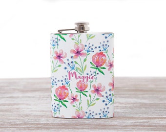 Personalized gift for woman, flowers flask, flasks for women, custom flask, cute flask, 21st birthday gift for her, womens flasks