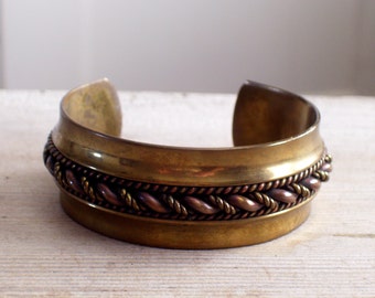 Wide Brass Cuff, Vintage Brass Bracelet, Brass Copper Twist Cuff, Mixed Metals Cuff, Vintage Heavy Cuff, Vintage Brass Jewelry