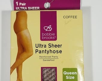 NIP Bobbie Brooks Queen Plus Size ultra sheer pantyhose nylons stockings Coffee