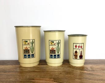 Vintage Plastic Kitchen Canisters - Set of 3