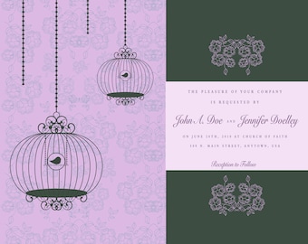 Wedding Invitation - Birdcages- Purple
