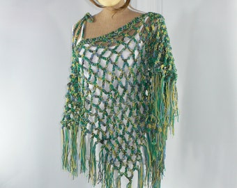 Bohemian Clothing, Burning Man, Fringe Top, Festival Top, Crochet Top, Summer Boho, GreenTop, Festival Clothing, Lagenlook Clothing