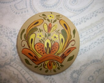 Vintage Hand Painted Rosemal Wooden Brooch