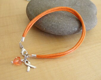 Orange Cotton Awareness Bracelet - DVT, Kidney cancer, Leukemia, Multiple Sclerosis, RSD, Skin Cancer, Nerve Pain and others
