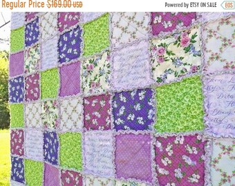 On Sale Lap Rag Quilt - Lap Quilt - Inspirational Words - Purple and Green Quilt - Purple Flowers and Polka Dots - Gift for Her
