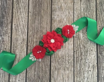 Maternity sash, christmas maternity sash, Christmas baby sash, Christmas sash, red and green sash, christmas photo shoot,