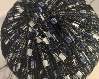 PlymouthYarn, Eros, Ladder Ribbon yarn in Black and Blue, Lot of 2, Discontinued yarn