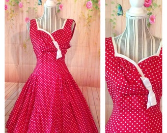 Vintage 50's Cotton Red And White Polka Dot