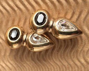 S.A.L. Swarovski Crystal Earrings with clear and black stones - 1980s