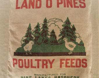 Vintage Land O Pines Perham MN Chicken Feed Sack Handmade Pillow